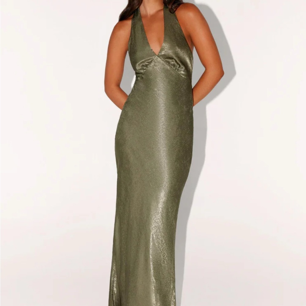 Peppermayo Shimmering Olive Backless Dress
